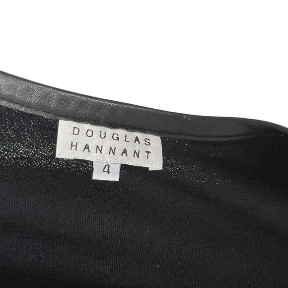 Douglas Hannant Black Merino Wool Crepe Wrap Around Tie Top Leather Trim Size 4 - Picture 6 of 9